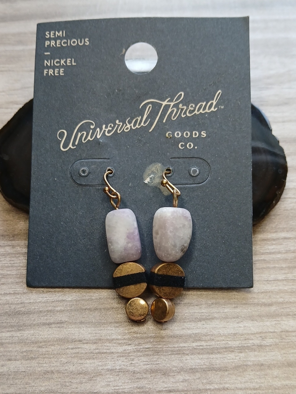 Universal Thread Lavender and Gold Drop Earrings with Black Accent